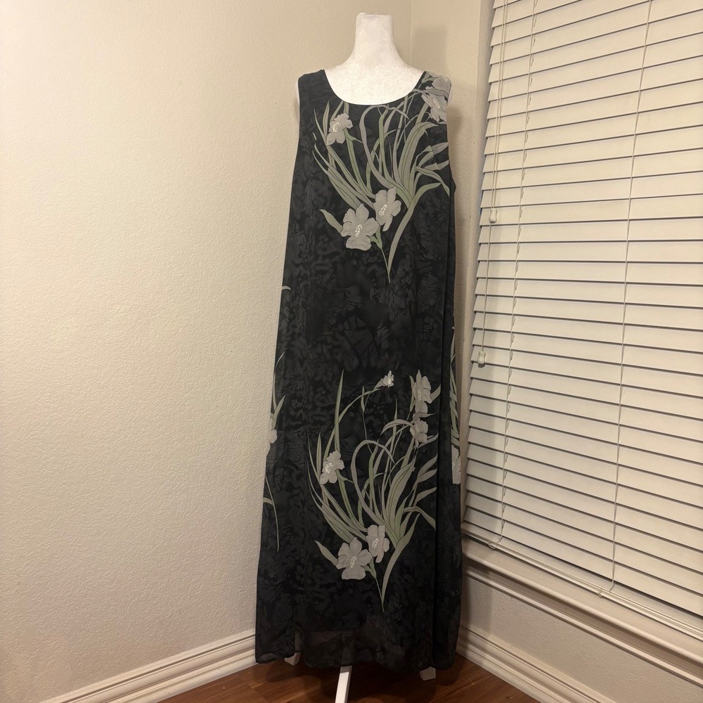 Dark Grey Floral Sleeveless Maxi Dress 90s Grunge Whimsigoth Gabrielle Size 18